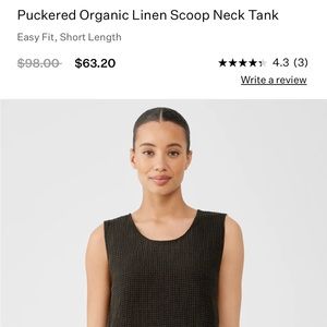 Eileen Fisher Puckered Organic Linen Scoop Neck Tank XS